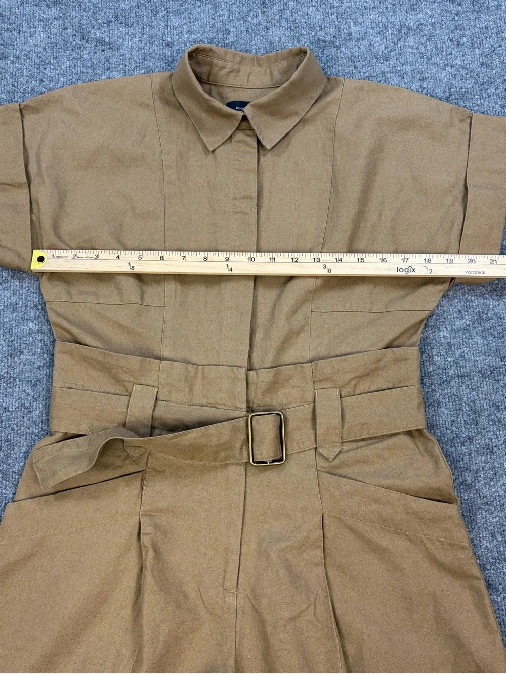 Banana Republic Linen Cotton Utility Jumpsuit Women 4 Tan Belted Wide Leg Safari